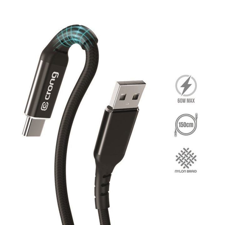 Crong Armor Link 60W USB-A–USB-C laidas, 150 cm