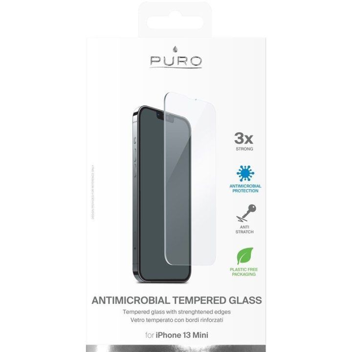 PURO antibakterinis grūdintas apsauginis stiklas iPhone 13 mini