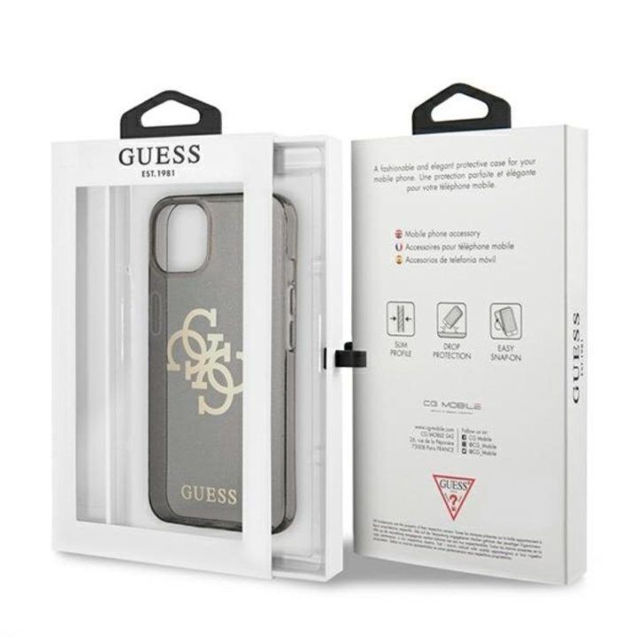 Dėklas iPhone 13 mini Guess Glitter 4G Big Logo, juodas