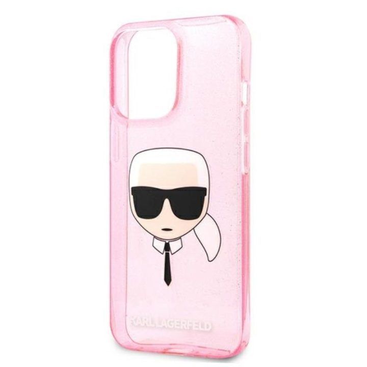 Karl Lagerfeld blizgus dėklas iPhone 13 Pro Max, rožinis