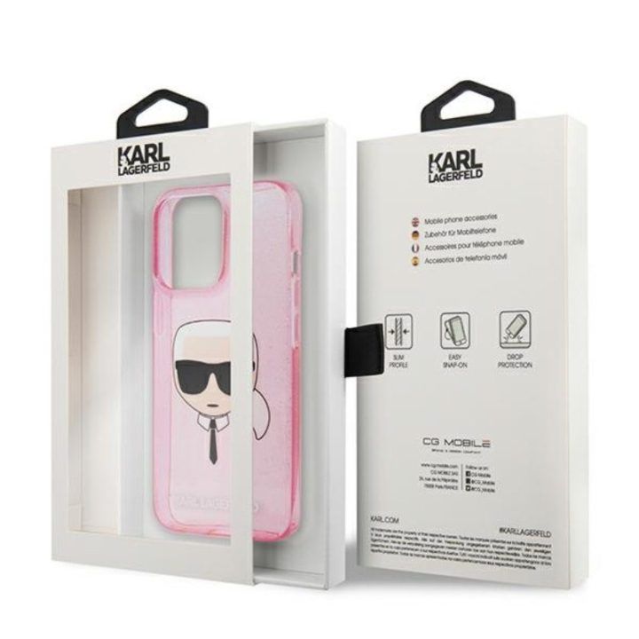Karl Lagerfeld blizgus dėklas iPhone 13 Pro Max, rožinis