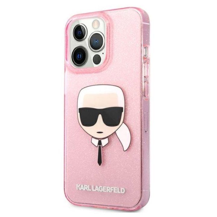 Karl Lagerfeld blizgus dėklas iPhone 13 Pro Max, rožinis