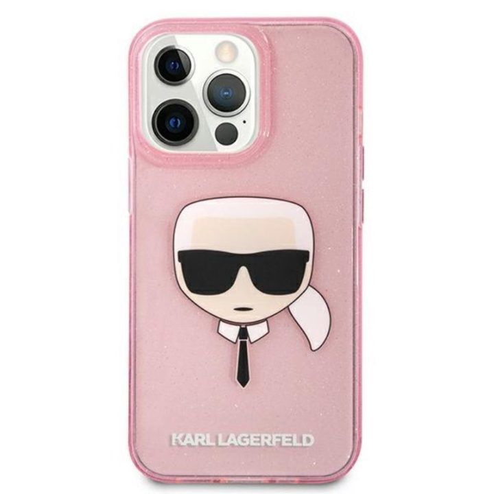Karl Lagerfeld blizgus dėklas iPhone 13 Pro Max, rožinis