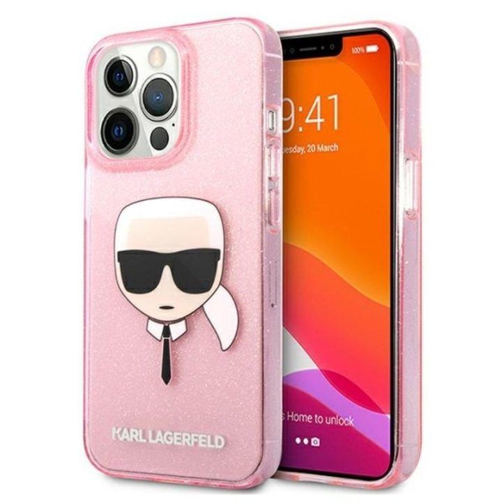 Karl Lagerfeld blizgus dėklas iPhone 13 Pro Max, rožinis