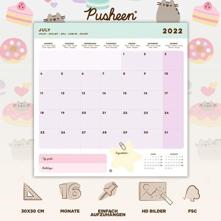 Sieninis kalendorius Pusheen Foodie Collection 30 × 30 cm