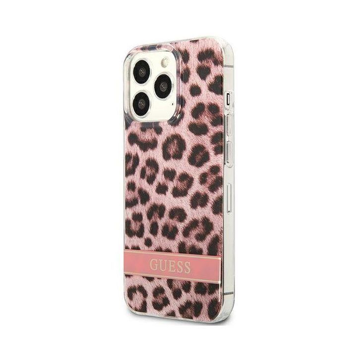 Guess Leopard Electro Stripe dėklas iPhone 13 Pro, rožinis
