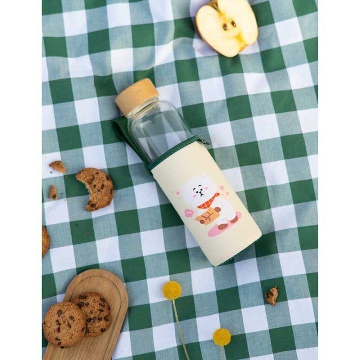 BT21 RJ stiklinė gertuvė 500 ml su dėklu