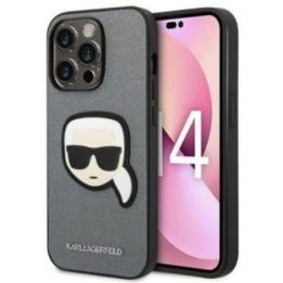 Dėklas Karl Lagerfeld Saffiano Karl Head Patch iPhone 14 Pro, sidabro spalvos