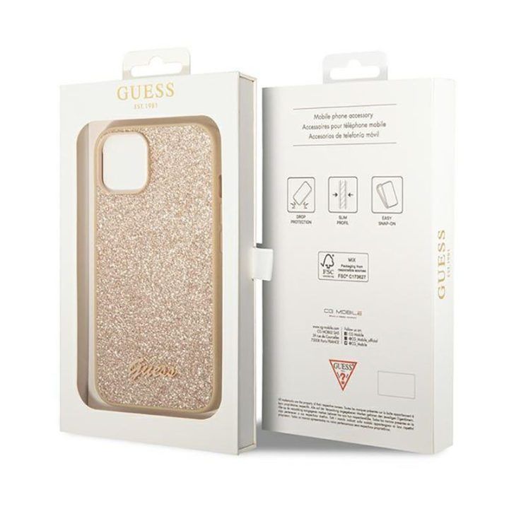Guess dėklas iPhone 14 Plus, aukso spalvos
