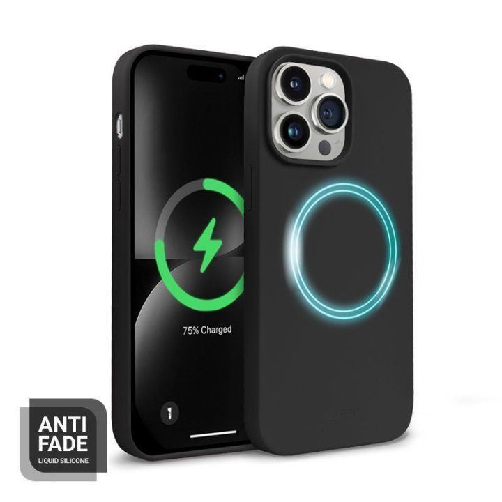 Dėklas iPhone 14 Pro Max, silikoninis, juodas, Crong Color Cover Magnetic