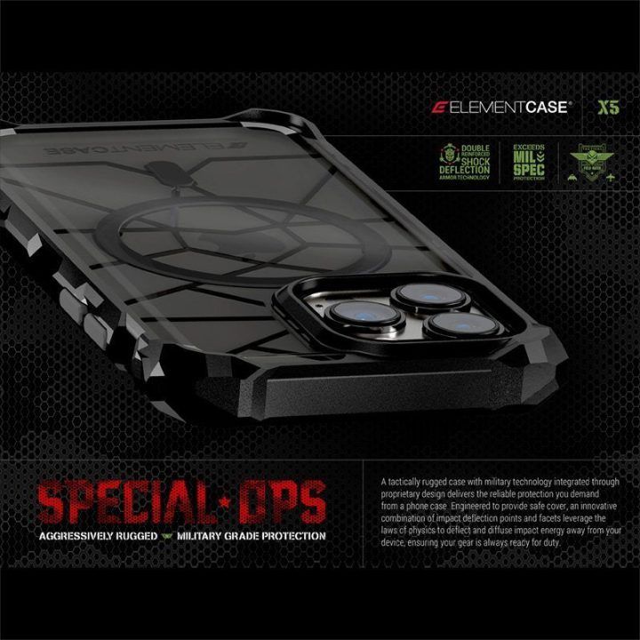 Dėklas iPhone 14 Element Case Special Ops X5, permatomas/juodas