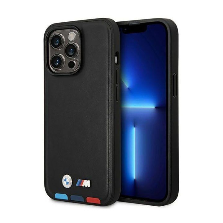 BMW dėklas iš natūralios odos, juodas, iPhone 14 Pro