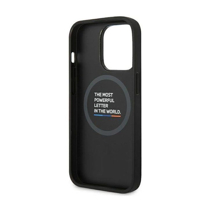 BMW dėklas iš natūralios odos, juodas, iPhone 14 Pro