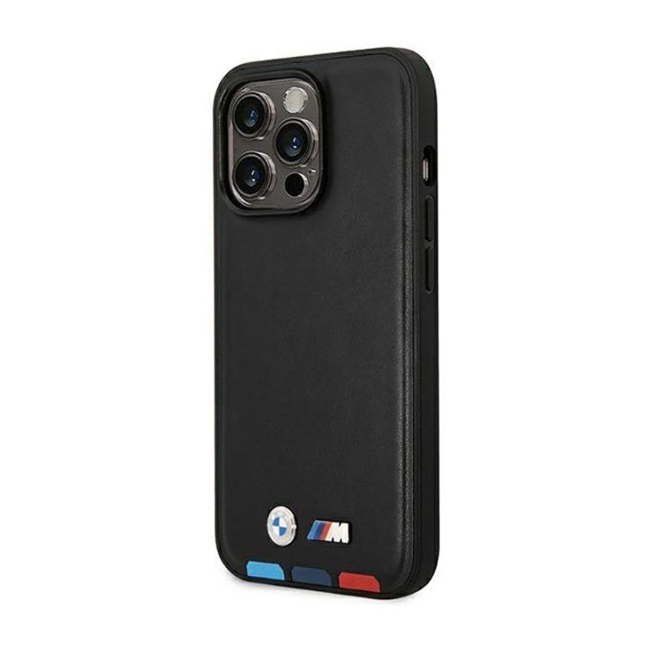 BMW dėklas iš natūralios odos, juodas, iPhone 14 Pro