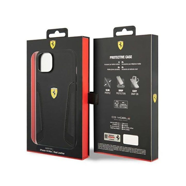 Ferrari natūralios odos dėklas iPhone 14 Plus, juodas