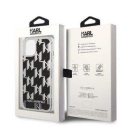 Dėklas iPhone 14 Plus Karl Lagerfeld Monogram Liquid Glitter, juodas