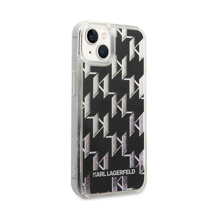 Dėklas iPhone 14 Plus Karl Lagerfeld Monogram Liquid Glitter, juodas