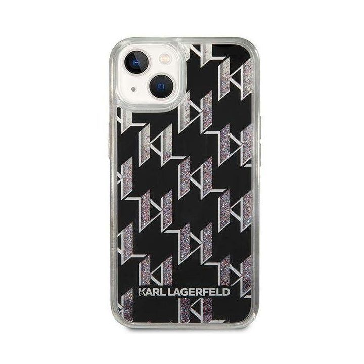 Dėklas iPhone 14 Plus Karl Lagerfeld Monogram Liquid Glitter, juodas