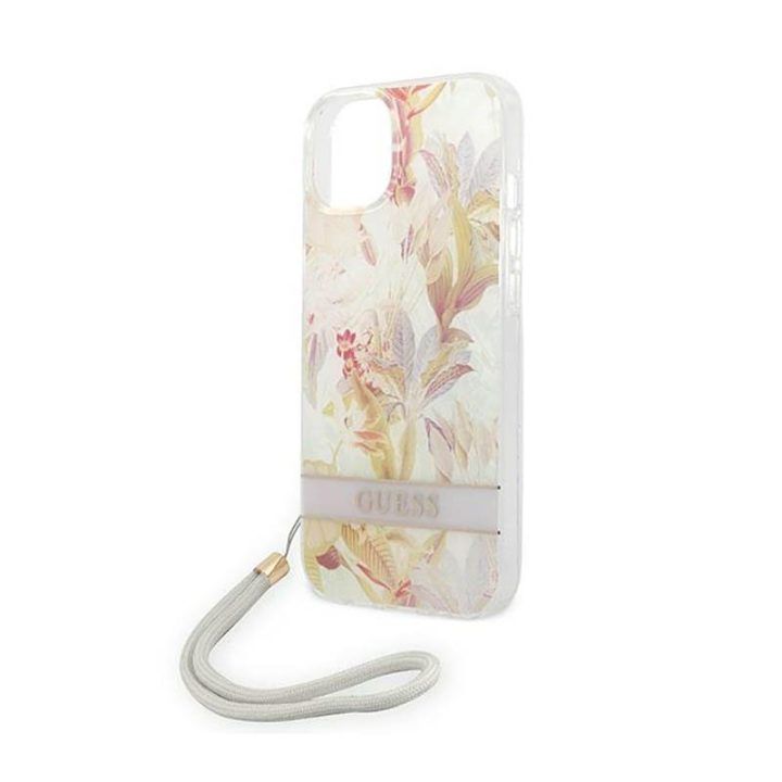 Dėklas iPhone 14 Plus Guess Flower Cord, purpurinis