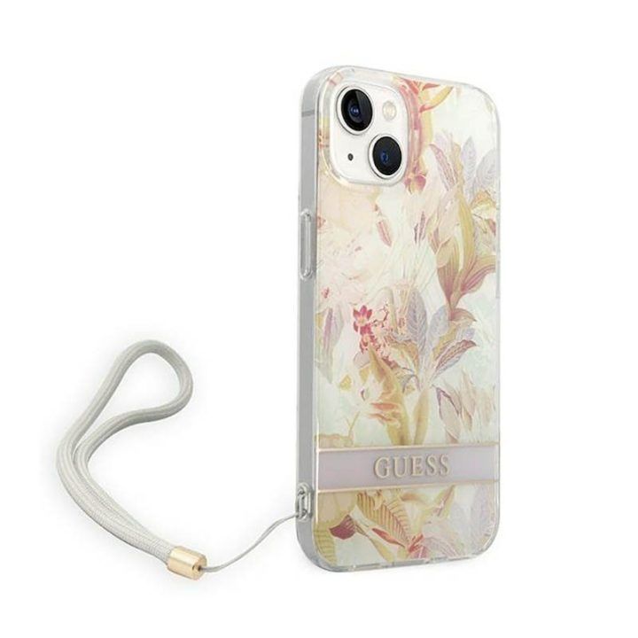 Dėklas iPhone 14 Plus Guess Flower Cord, purpurinis