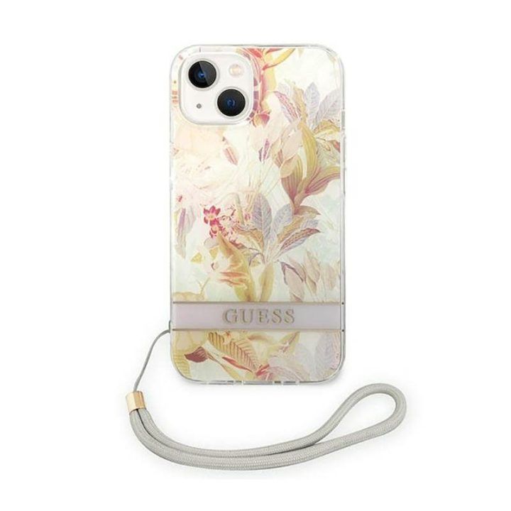 Dėklas iPhone 14 Plus Guess Flower Cord, purpurinis