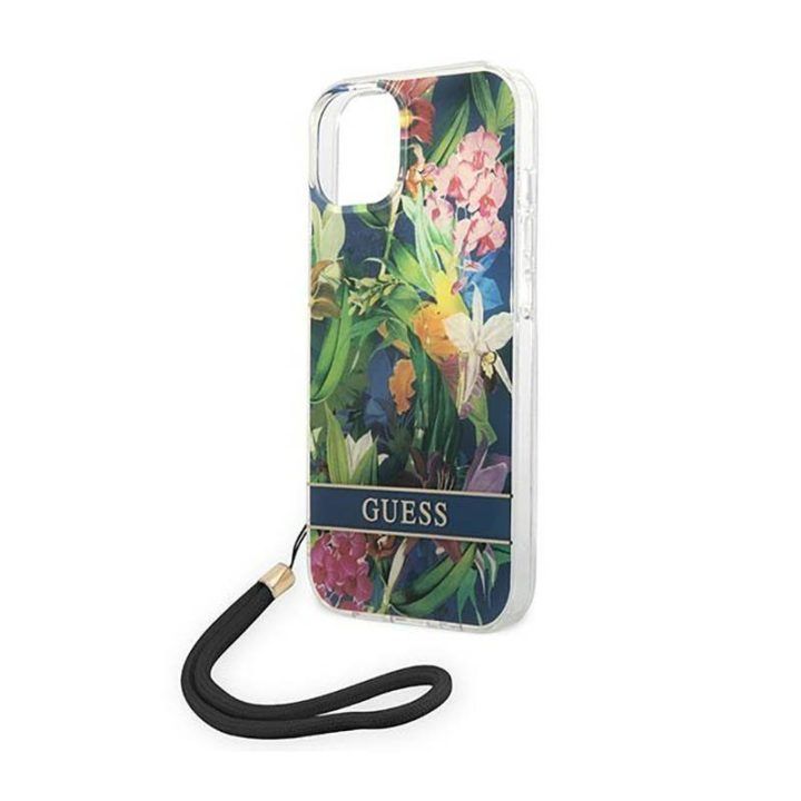 Guess Flower Cord dėklas iPhone 14, mėlynas