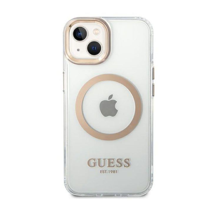 Dėklas iPhone 14 Plus Guess Metal Outline, permatomas