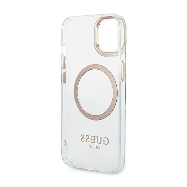 Dėklas iPhone 14 Plus Guess Metal Outline, permatomas