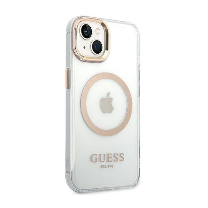 Dėklas iPhone 14 Plus Guess Metal Outline, permatomas