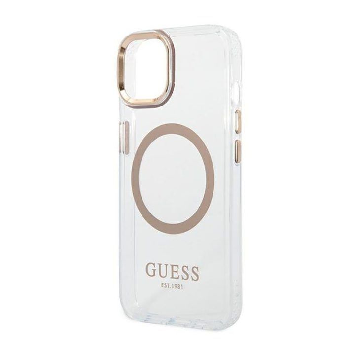 Dėklas iPhone 14 Plus Guess Metal Outline, permatomas