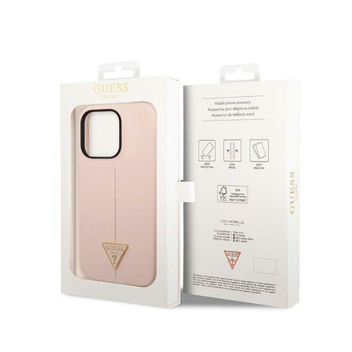 Dėklas iPhone 14 Pro Max Guess silikoninis rožinis