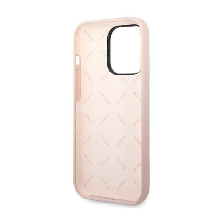 Dėklas iPhone 14 Pro Max Guess silikoninis rožinis