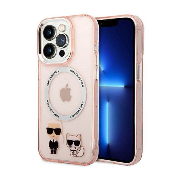 Dėklas iPhone 14 Pro Karl Lagerfeld Karl&Choupette, rožinis