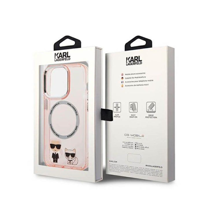 Dėklas iPhone 14 Pro Karl Lagerfeld Karl&Choupette, rožinis