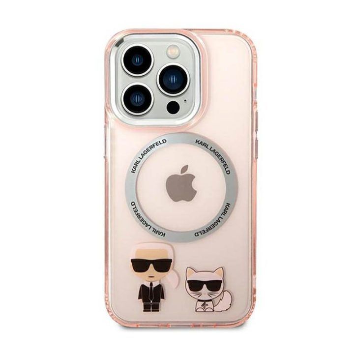 Dėklas iPhone 14 Pro Karl Lagerfeld Karl&Choupette, rožinis