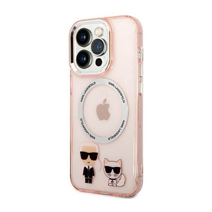 Dėklas iPhone 14 Pro Karl Lagerfeld Karl&Choupette, rožinis