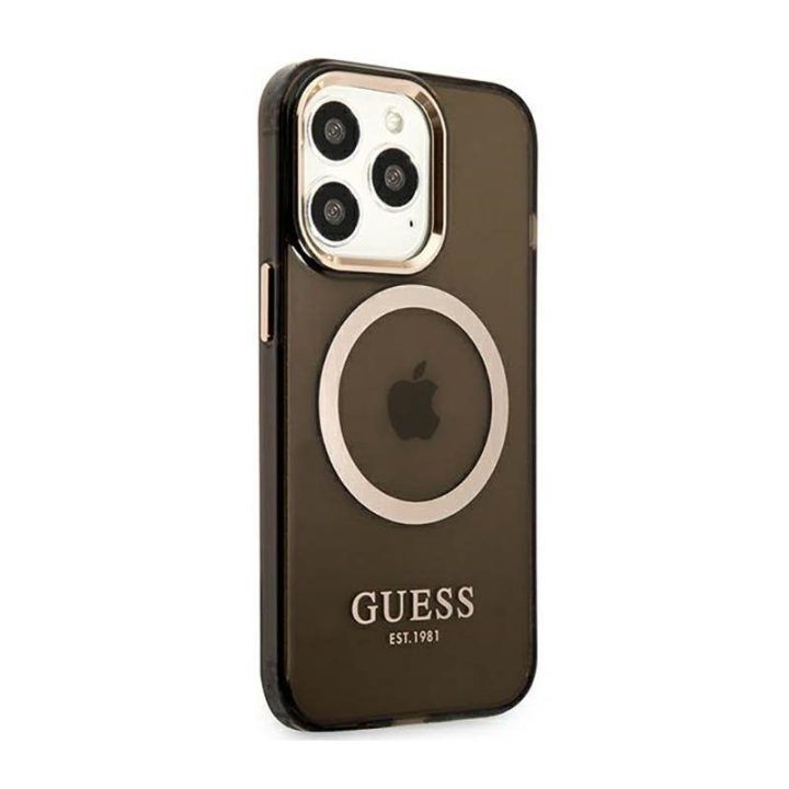 Dėklas Guess Gold Outline MagSafe iPhone 13 Pro Max, juodas
