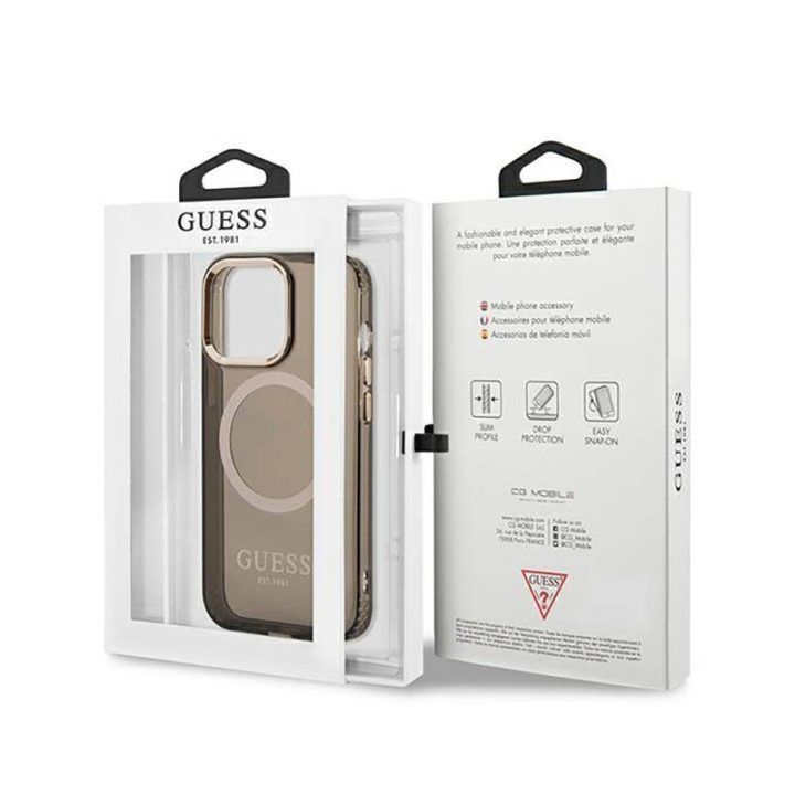 Dėklas Guess Gold Outline MagSafe iPhone 13 Pro Max, juodas