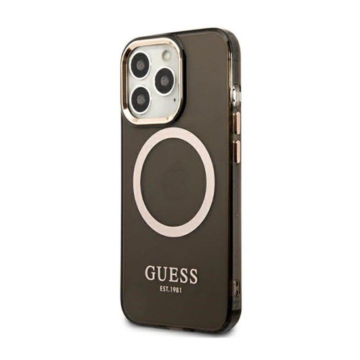 Dėklas Guess Gold Outline MagSafe iPhone 13 Pro Max, juodas