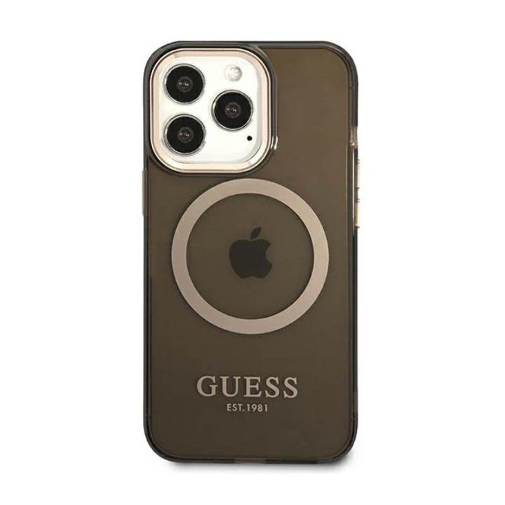 Dėklas Guess Gold Outline MagSafe iPhone 13 Pro Max, juodas