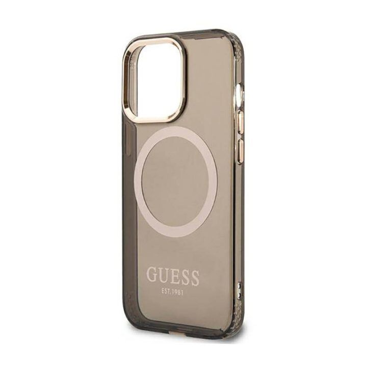 Dėklas Guess Gold Outline MagSafe iPhone 13 Pro Max, juodas