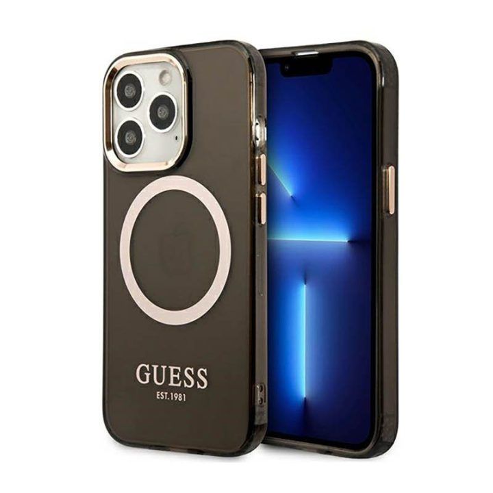 Dėklas Guess Gold Outline MagSafe iPhone 13 Pro Max, juodas