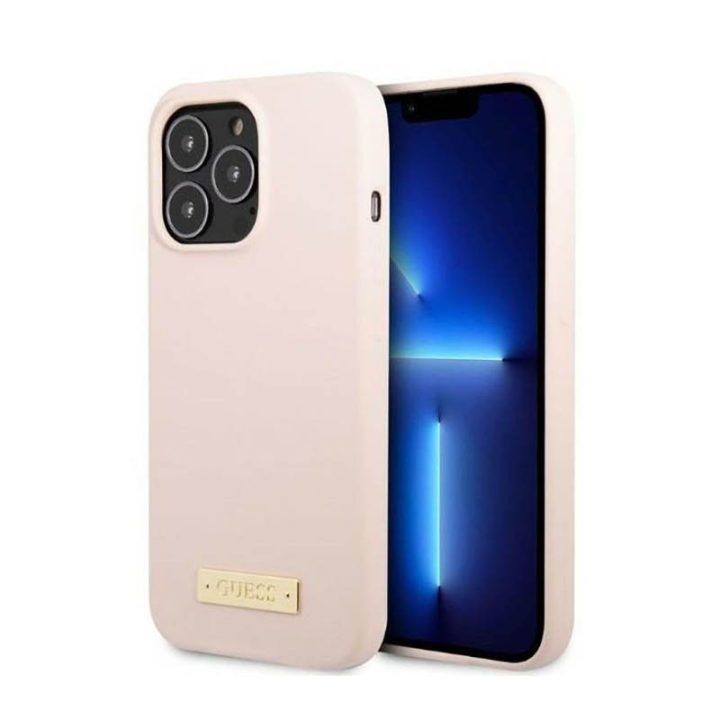 Silikoninis dėklas iPhone 13 Pro Max, rožinis Guess
