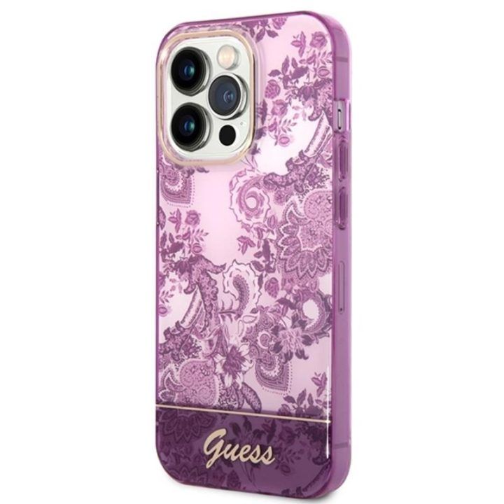 Dėklas iPhone 14 Pro Max Guess Porcelain, fuksijų