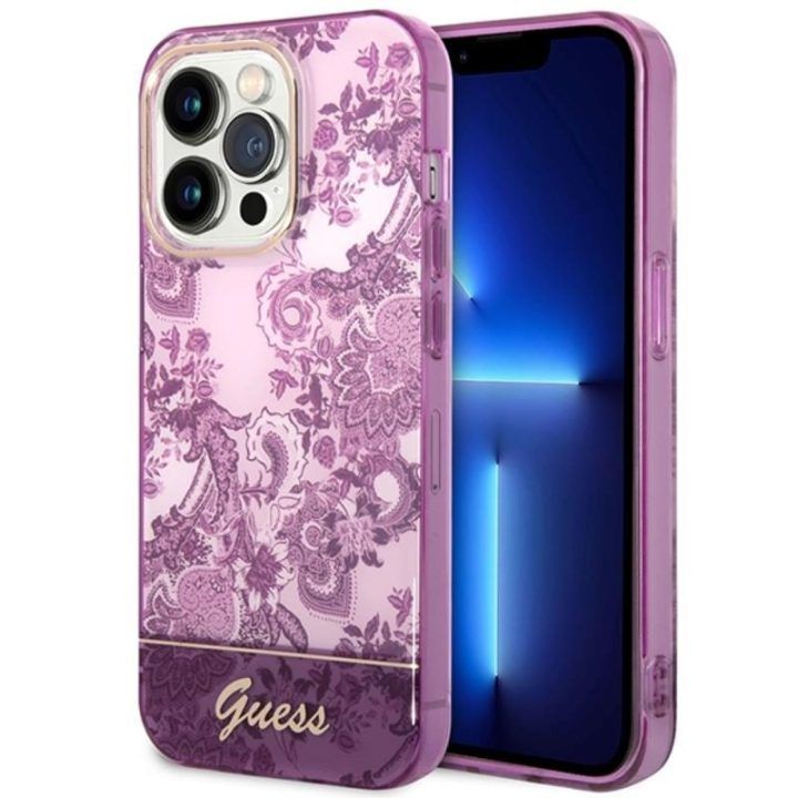 Dėklas iPhone 14 Pro Max Guess Porcelain, fuksijų