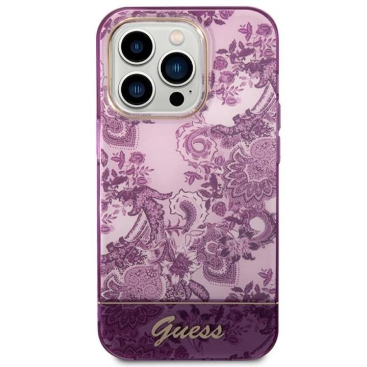 Dėklas iPhone 14 Pro Max Guess Porcelain, fuksijų