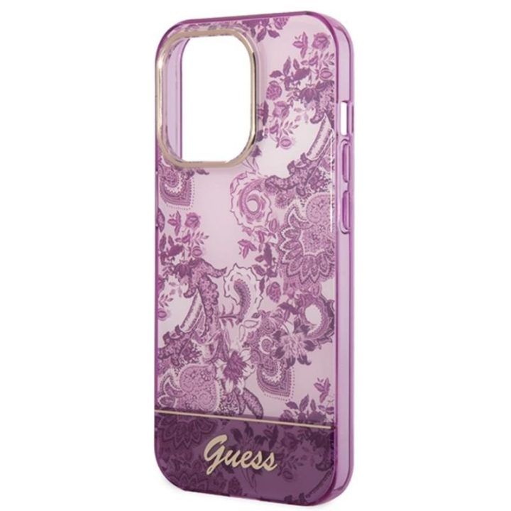 Dėklas iPhone 14 Pro Max Guess Porcelain, fuksijų