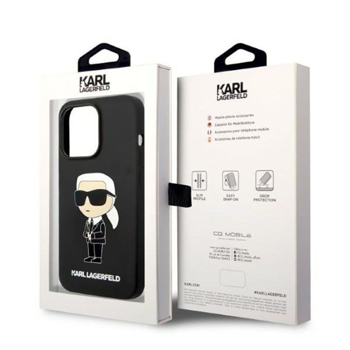 Dėklas iPhone 14 Pro Karl Lagerfeld Silicone NFT Ikonik MagSafe, juodas