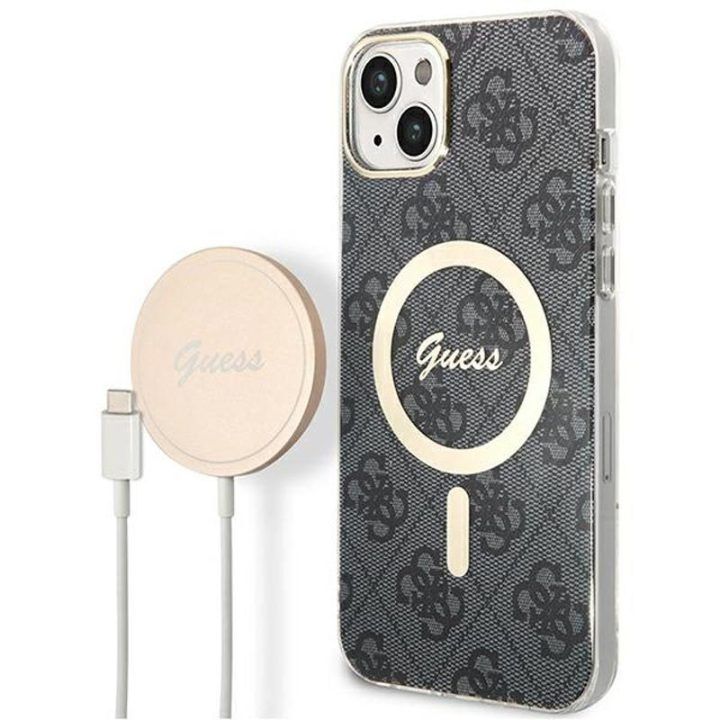Dėklas ir įkroviklis Guess iPhone 14 Plus, juoda/aukso