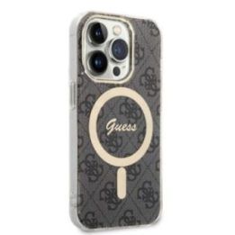 Dėklas iPhone 14 Pro su MagSafe, juodas/auksinis Guess
